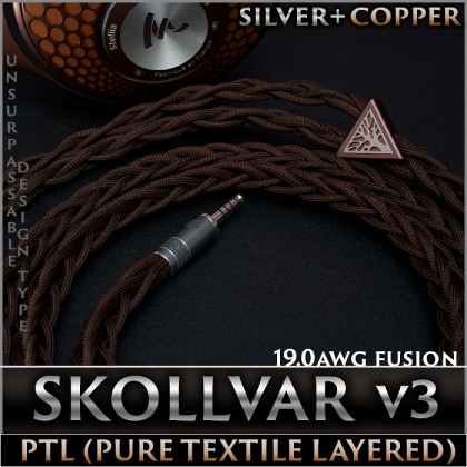(new) Skollvar v3 PTL (Pure Textile Layered) - 8-wire (equiv. 4 x 19.0awg) - Fusion Silver occ litz (50%) + Copper occ litz (50%) - Cotton primary layer - teflon secondary, cotton cores - premium headphone cable