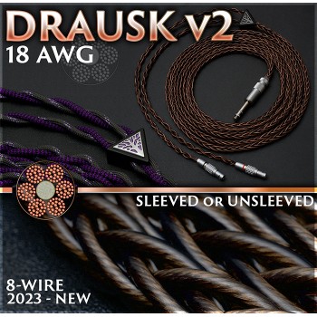 (new version, 2024) - Drausk v3 (Lite) - 16-wire (equiv. 4 x 18awg) - QCD - Quad conductors (four different designed litz wires per polarity) - Pure copper occ litz + new r&d copper added - highly flexible - premium headphone cable